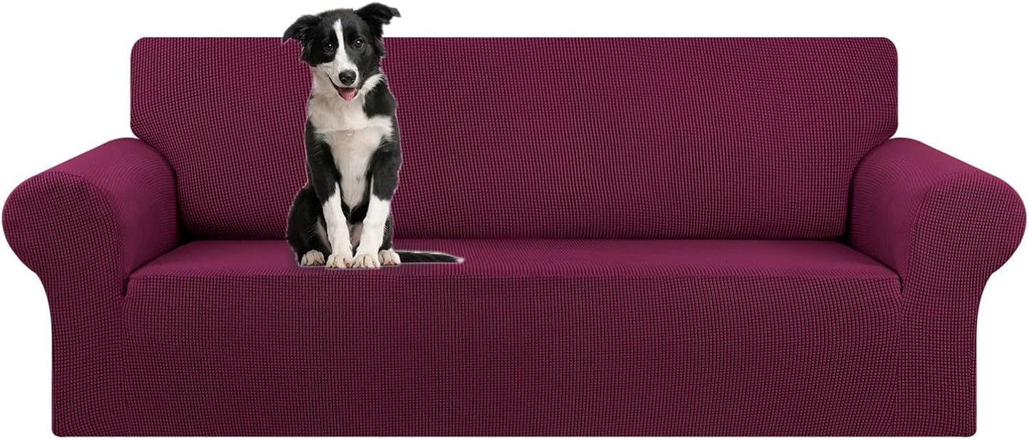 Stretch Sofa Cover Slipcover ,Couch Covers for 3 Cushion Couch Sofa pet Friendly (78"-94") Furniture Protector Sofa with Elastic Bottom for Kids,Dog, Jacquard Small Checked(Large,Black)