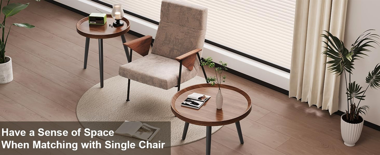 2 PCS Small Round Coffee Table Set, Mid Century Modern Coffee Tables for Living Room, Walnut Nesting Tables for Small Spaces, Easy Assembly Circle Wood Center Table,Black Nesting Coffee Table Set of 2