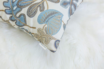 Mika Home Set of 2 Jacquard Tropical Leaf Pattern Oblong Throw Pillow Covers Accent Pillowcase 12X20 Inches,Blue Cream