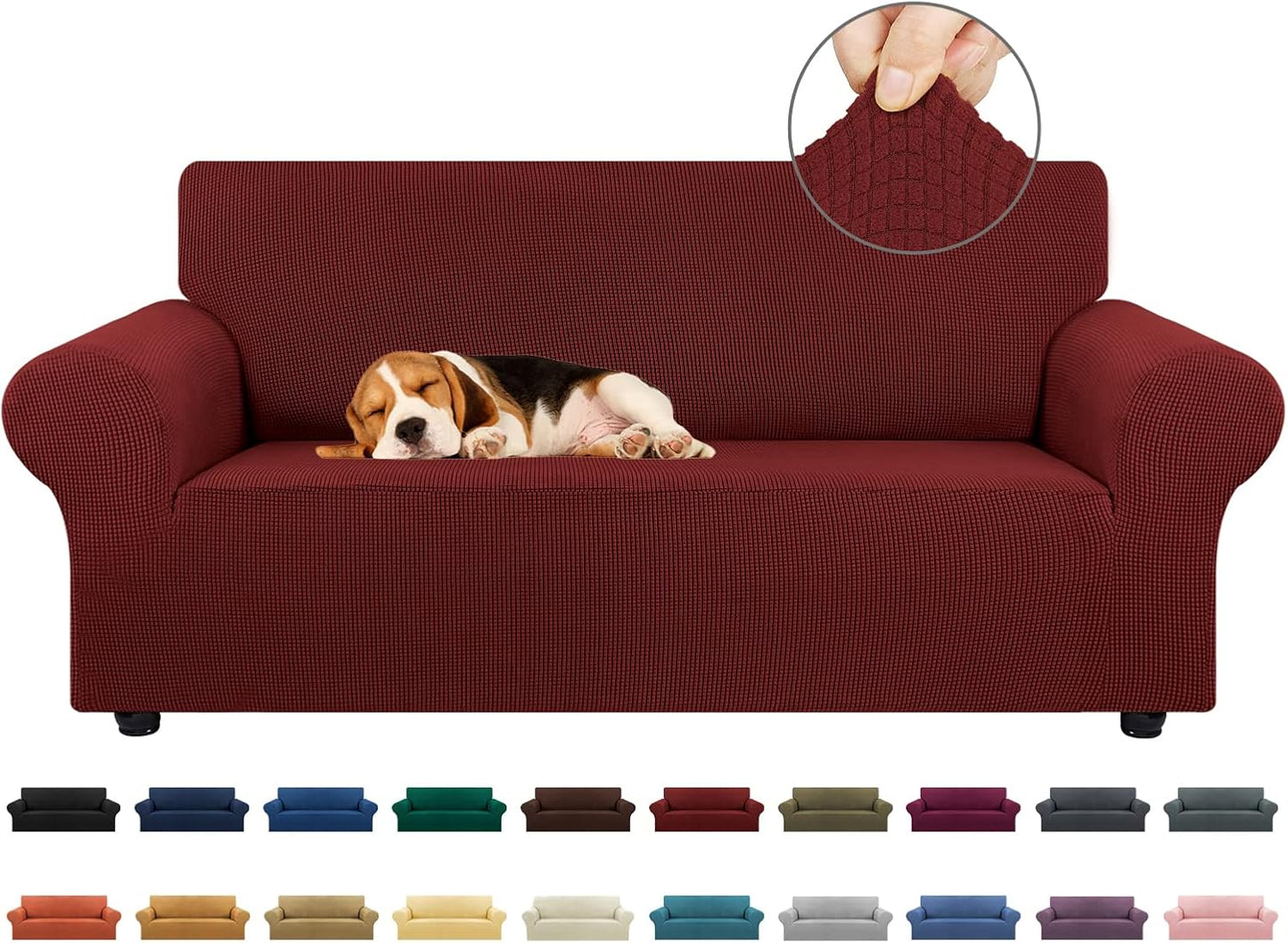 Stretch Sofa Cover Slipcover ，Couch Covers for 3 Cushion Couch Sofa pet Friendly (78"-94") Furniture Protector Sofa with Elastic Bottom for Kids,Dog, Jacquard Small Checked(Large,Black)