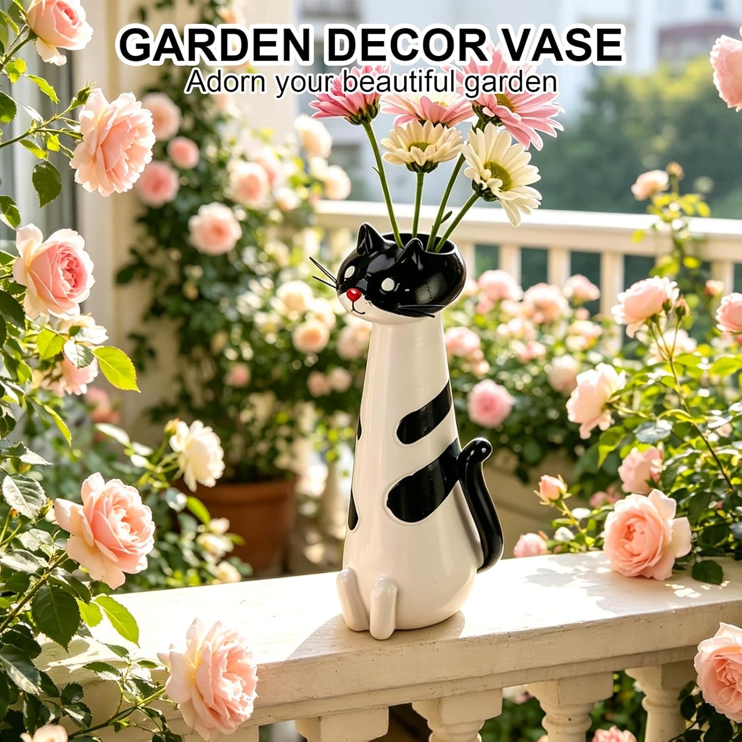Quirky Cat Vase, Handcrafted Ceramic Cat Vase, Whimsical Kitty Planter for Small Flowers Boho Home Decor(White)
