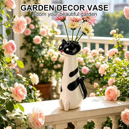 Quirky Cat Vase, Handcrafted Ceramic Cat Vase, Whimsical Kitty Planter for Small Flowers Boho Home Decor(White)