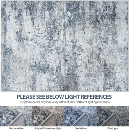 8x10 Area Rugs for Living Room Rug Washable: Abstract Large Rug for Dining Room Bedroom Carpet Non Slip 8 by 10 Indoor Modern Nursery Home Office Blue Grey