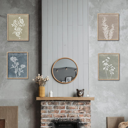 Framed Boho Wall Art Set of 4 for Wooded Minimalist Botanical Print Wall Art for Rustic Vintage Farmhouse Home Kitchen Wall Decor (Brown, 11x14)