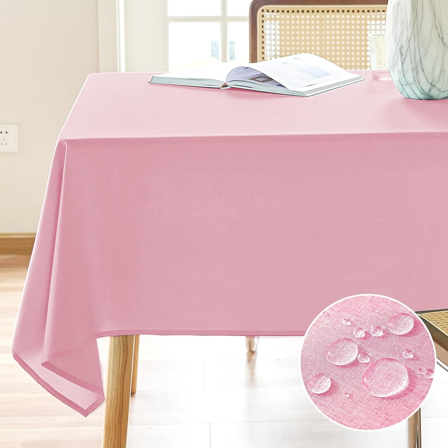 Textured Polyester Tablecloth Rectangle 52x70 Waterproof Spill-Proof Wipeable Table Cloth Wrinkle Free Dining Table Cover for Birthday Farmhouse Spring Tablecloths Up to 36‘'X54''