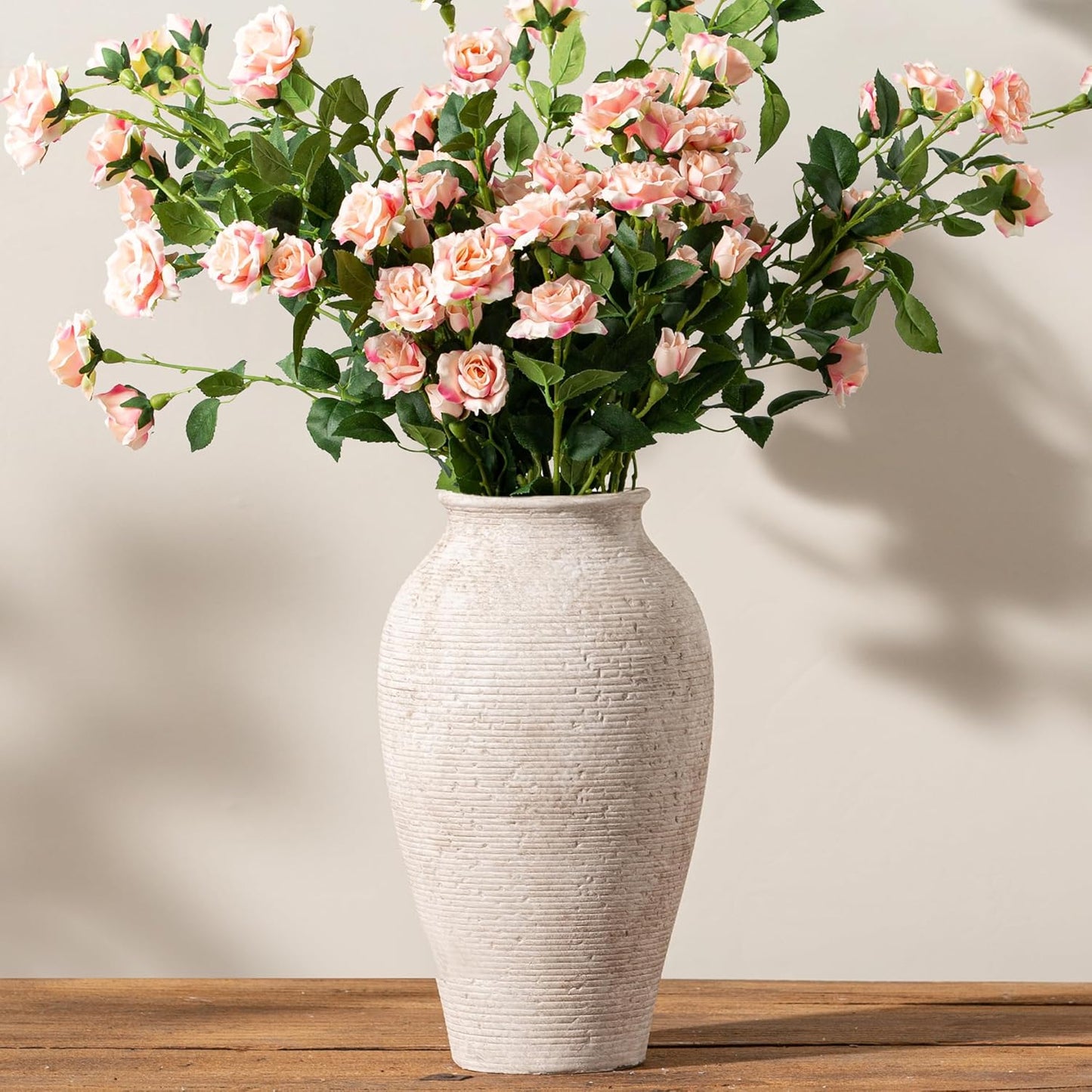 Ceramic Flower Vase Home Decor - Large Farmhouse Table Vases Rustic Vintage Living Room Kitchen Bedroom Decorations for House Book Shelf Office Coffee Desk Dining Fireplace (9" Rustic)