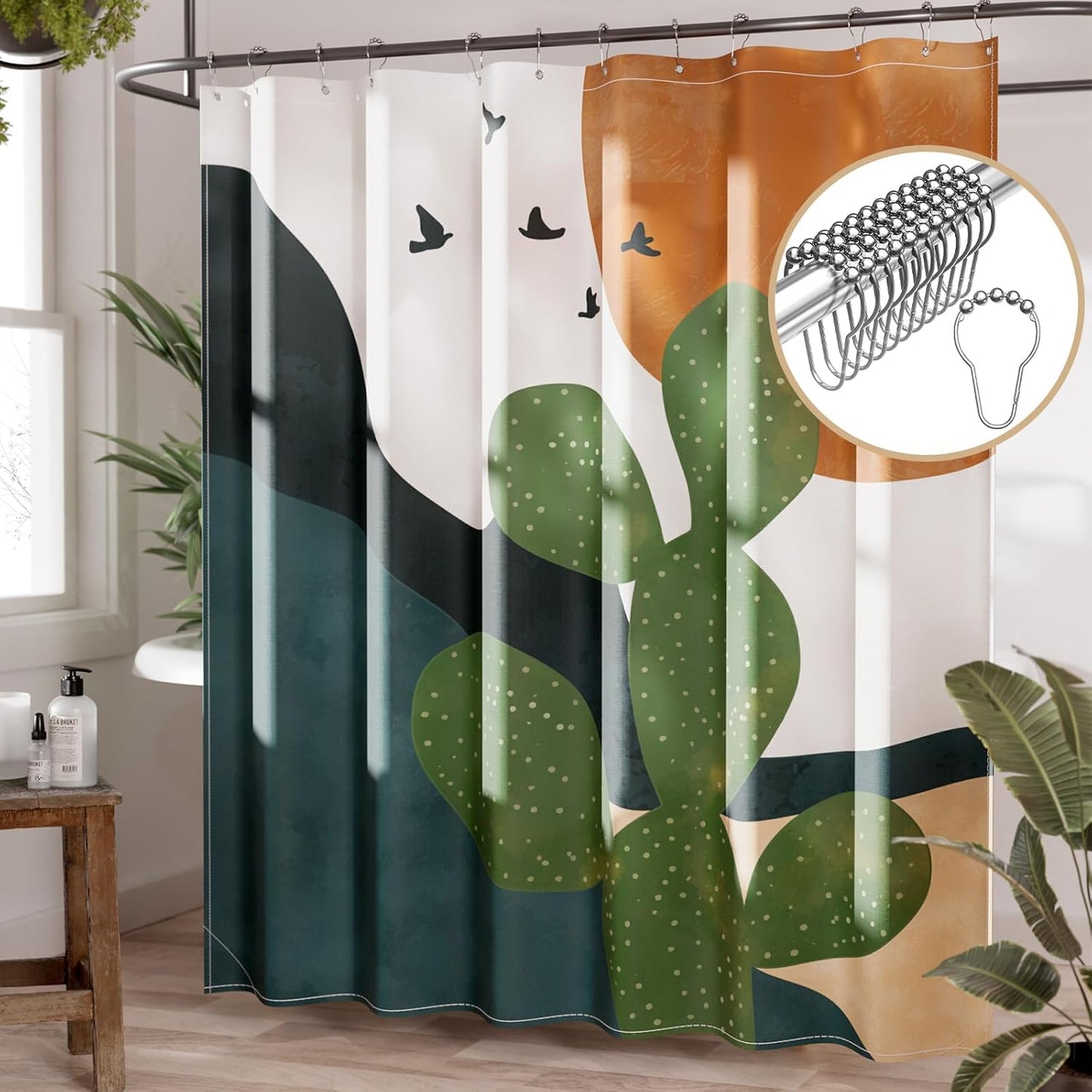 Shower Curtain, Cloth Ombre Black Shower Curtain Set with 12 Hooks, Washable Fabric Black and White Shower Curtain, Rustic Farmhouse Bathroom Shower Curtain, 72x72 Inches