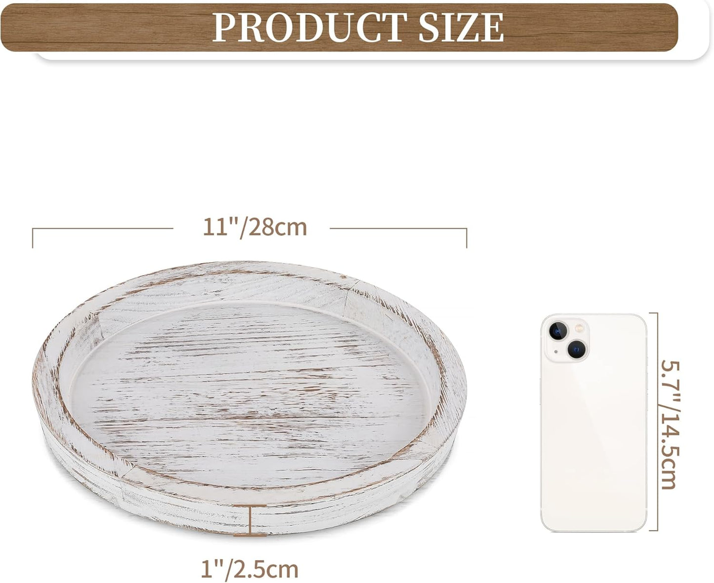 Candle Plate Holder Tray: Round White Wood Decorative Tray Decor - Rustic Farmhouse CoffeeTable Decor - Tealight Pillar Trays for Home Decor