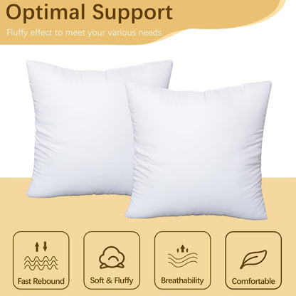 OKBA Throw Pillows Insert Set of 2, with 100% Cotton Cover,Bed and Couch - Indoor Hotel Decorative Pillows, 20x20 in White Pillows Inserts
