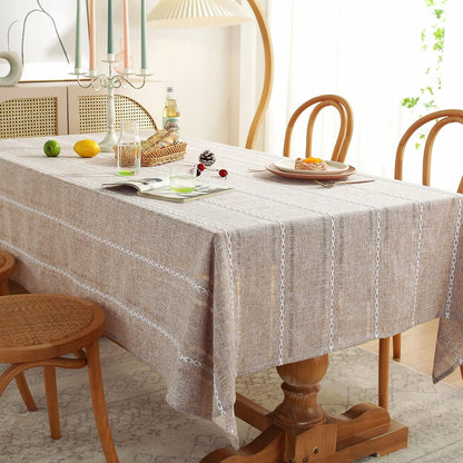 60 x 84 inches Farmhouse Style Linen tablecloths, Wrinkle Resistant Washable Dining Room Table Cloths for Rectangle Tables - Hemstitch Light Coffee