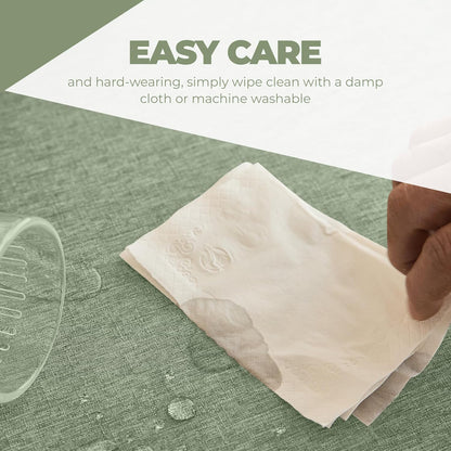 Decorelia Faux Linen Round Tablecloths 60 inch, Waterproof Decorative Washable Texture Rustic Circle Table Cloth Cover for Dining Kitchen Party Farmhouse Outdoor(Round (2-4 Seats),Sage Green)