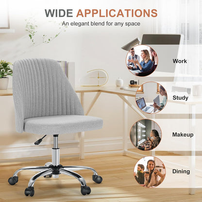 Office Chair, Comfy Desk Chair Rolling Vanity Swivel Task Chairs with Wheels, Wide Seating Armless Height Adjustable Computer Chairs for Home,Bedroom,Student,Adults, Classic Grey