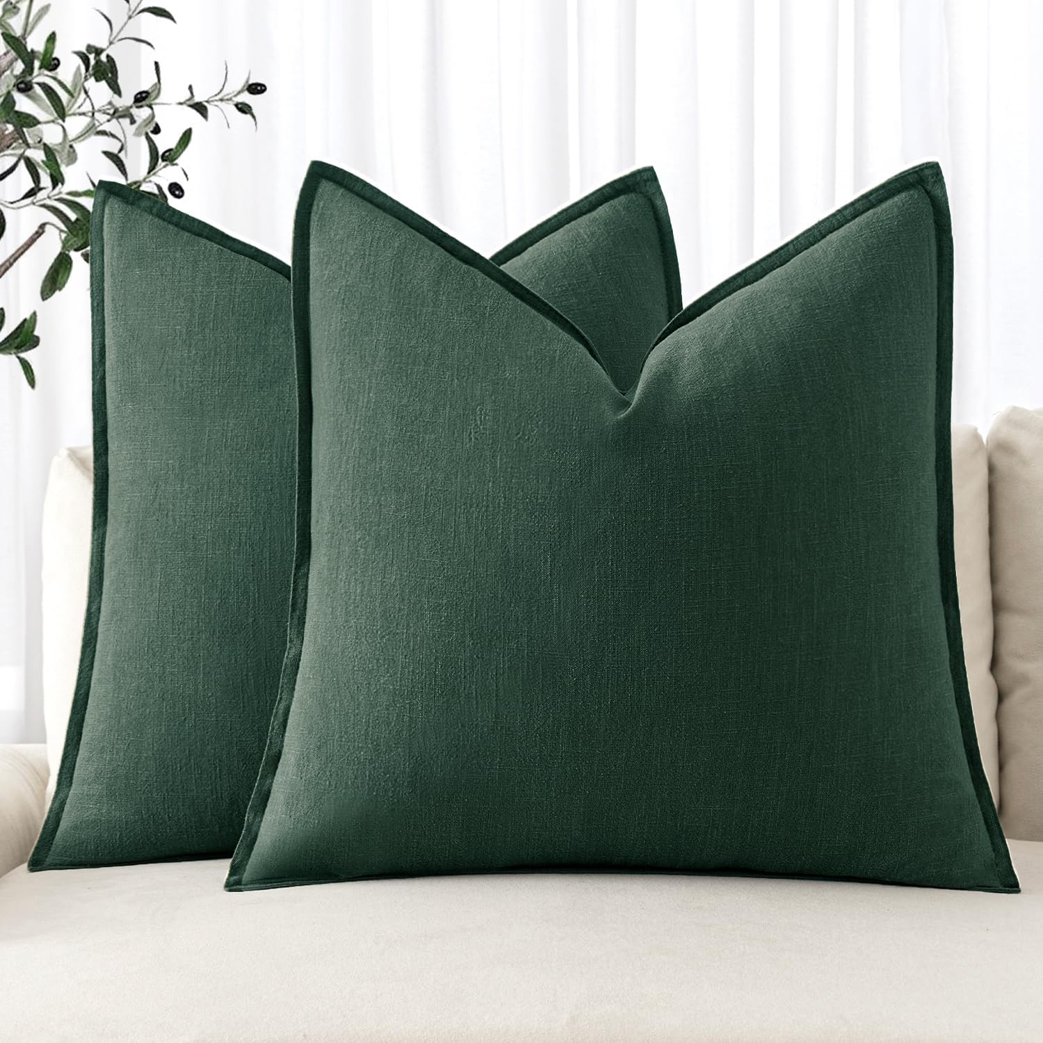 MIULEE Decorative Linen Euro Sham Pillow Covers 24x24 Natural Beige Boho Farmhouse Neutral Couch Throw Pillows for Bed Pack of 2 Accent Modern Pillowcase Sofa Livingroom Home Decor