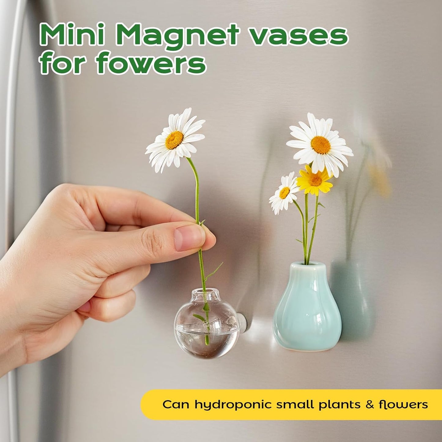 8 Pcs Refrigerator Magnets - Cute Mini Ceramic Vase Fridge Magnets with Artificial Flowers, Funny Tiny Vase Magnet for Fridge Decorative, Office, Kitchen, Locker, Whiteboard