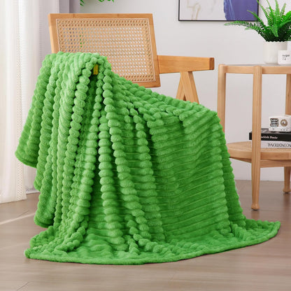 Sage Green Fleece Throw Blanket 50”×60” for Couch Sofa Bed,Super Soft Cozy Plush Microfiber Flannel Blanket with Stripes Design Lightweight for Adults,Woman,Girls