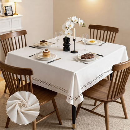 Natural Tablecloth, Rectangle Tablecloth with Decorative Cutouts, Stain Resistant & Wrinkle Free Table Cover for for Dining Table (Natural Cotton Linen, 70" x 52" (Rectangular))
