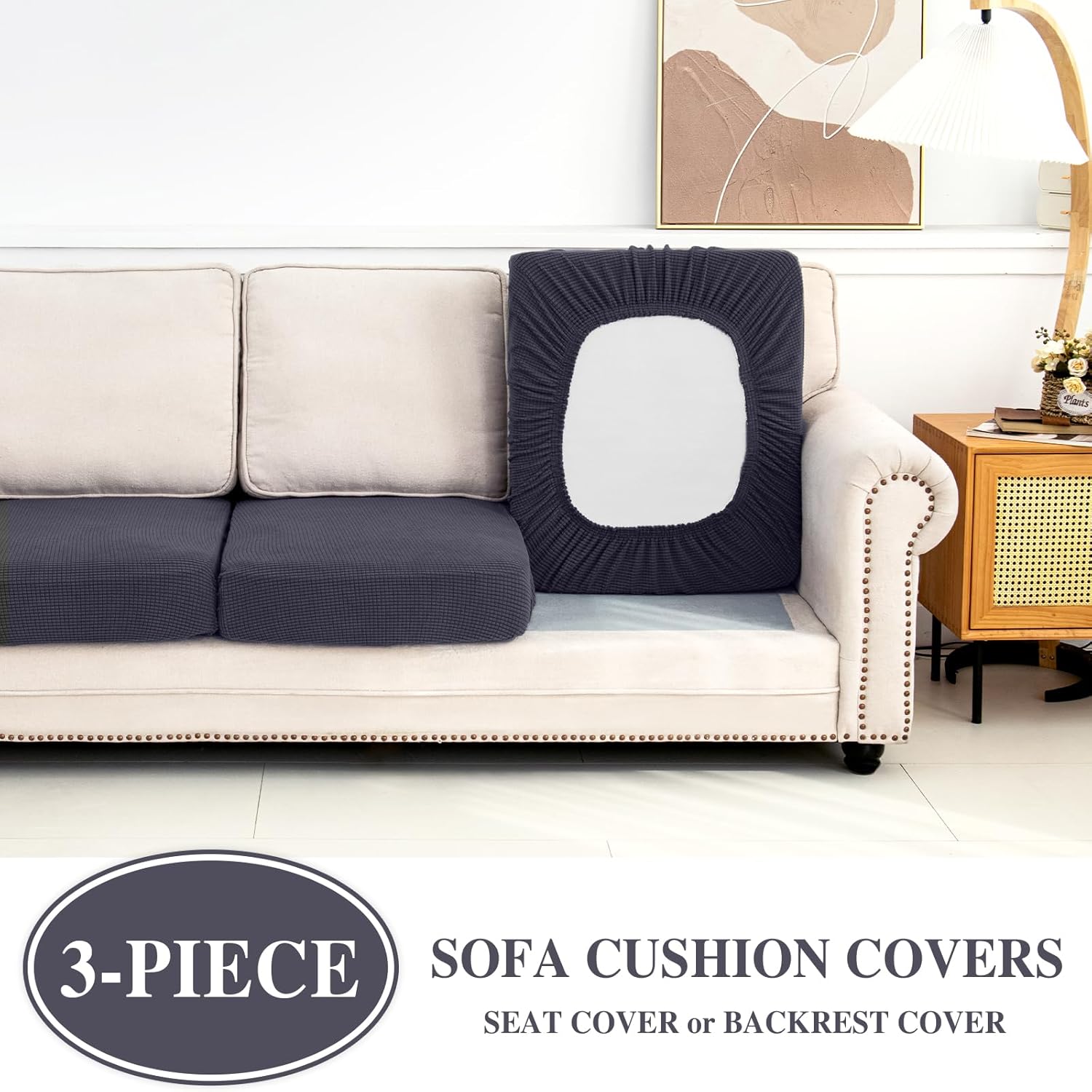 Couch Cushion Covers Seat Cushion Cover Stretch Couch Cover Separate Sectional Sofa Slipcovers Furniture Protector(3 Pieces for Seat or Sofa Backrest, Dark Grey)