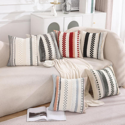 Grey Throw Pillow Covers 18x18 Set of 2 Boho Stripe Pillow Covers Tufted Decorative Pillow Case Accent Pillowcase Farmhouse Cushion Case Nuetral Textured Pillow Cover Spring Home Decor