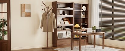 Coat Rack,Solid Wood Coat Rack Freestanding with 12 Hooks,Coat tree freestanding 3 Adjustable Heights for coat, Hats, Handbags，Coat Stand for Entryway,Bedroom (Walnut)