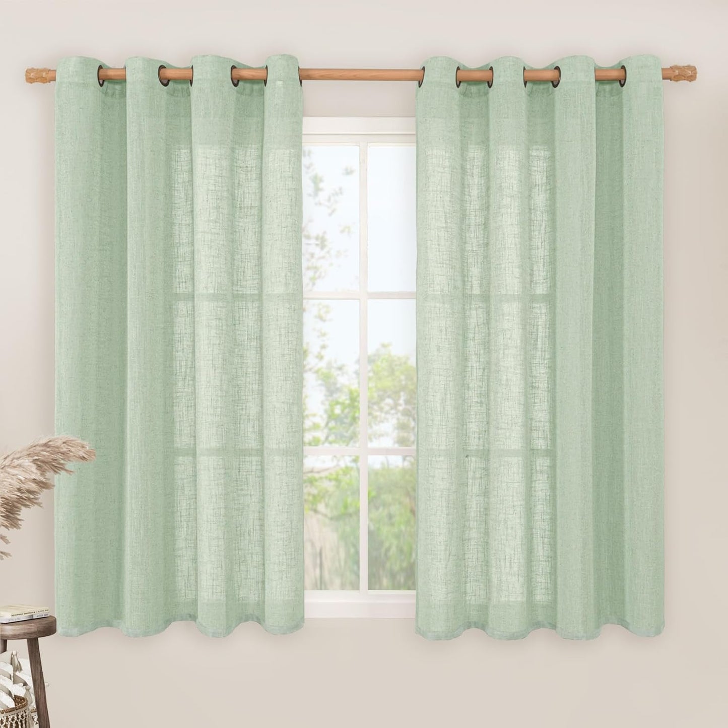 Natural Ivory Linen Semi Sheer Curtains 84 inch Length, Cream Light Filtering Soft Thick Neutral Living Room Drapes with Bronze Grommet for Bedroom/Farmhouse, 2 Panels, 52 x 84 Inch