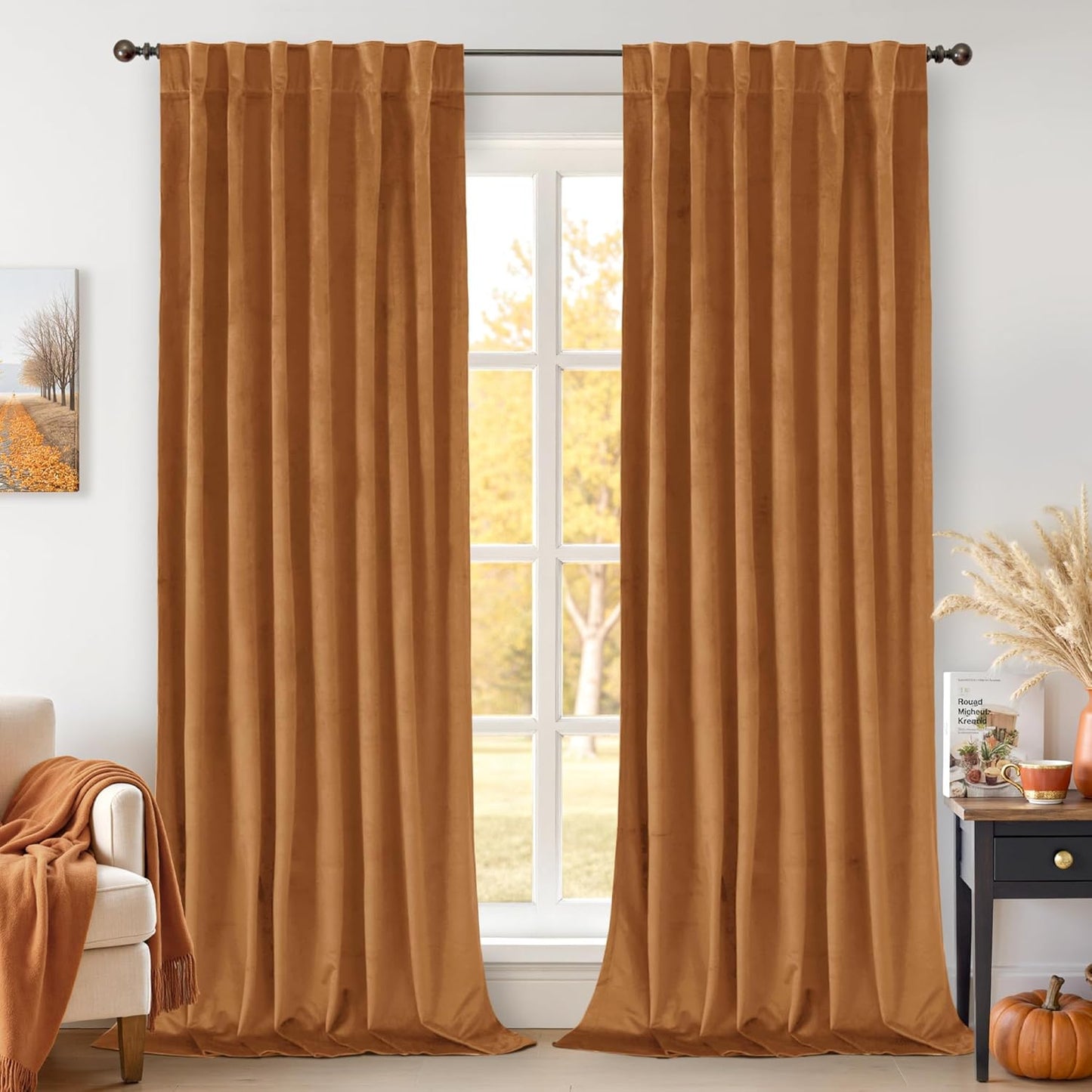 Green Velvet Curtains 84 Inch Length, Thermal Insulated Blackout Curtains Room Darkening Drapes with Back Tab and Rod Pocket for Living Room/French Door, Set of 2 Panels, 52 x 84 Inch