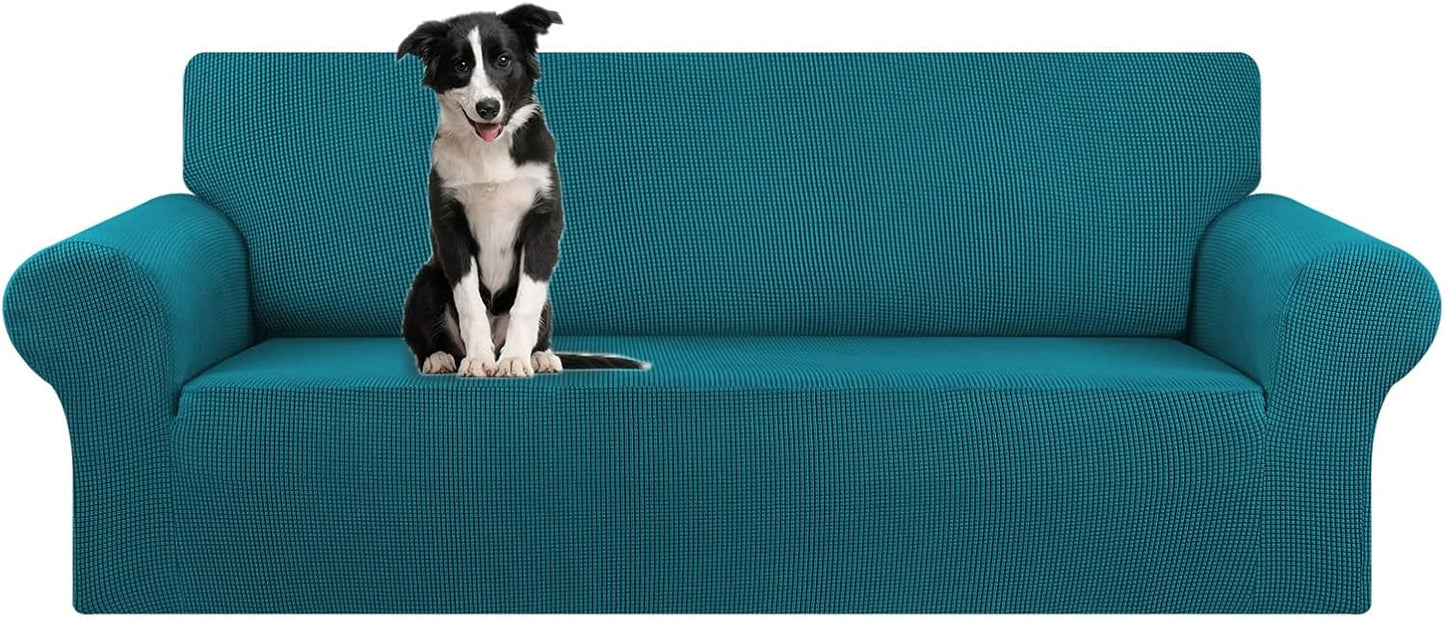 Stretch Sofa Cover Slipcover ，Couch Covers for 3 Cushion Couch Sofa pet Friendly (78"-94") Furniture Protector Sofa with Elastic Bottom for Kids,Dog, Jacquard Small Checked(Large,Black)