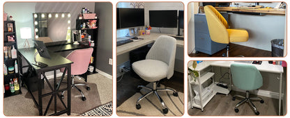 Office Chair, Comfy Desk Chair Rolling Vanity Swivel Task Chairs with Wheels, Wide Seating Armless Height Adjustable Computer Chairs for Home,Bedroom,Student,Adults, Classic Grey