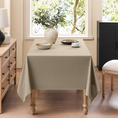 Faux Linen Tablecloths for Rectangle Tables, Burlap Textured Table Cloths Washable Farmhouse Table Cover Water Resistant for Dining, Wedding, Outdoor(Khaki, 52"×70")