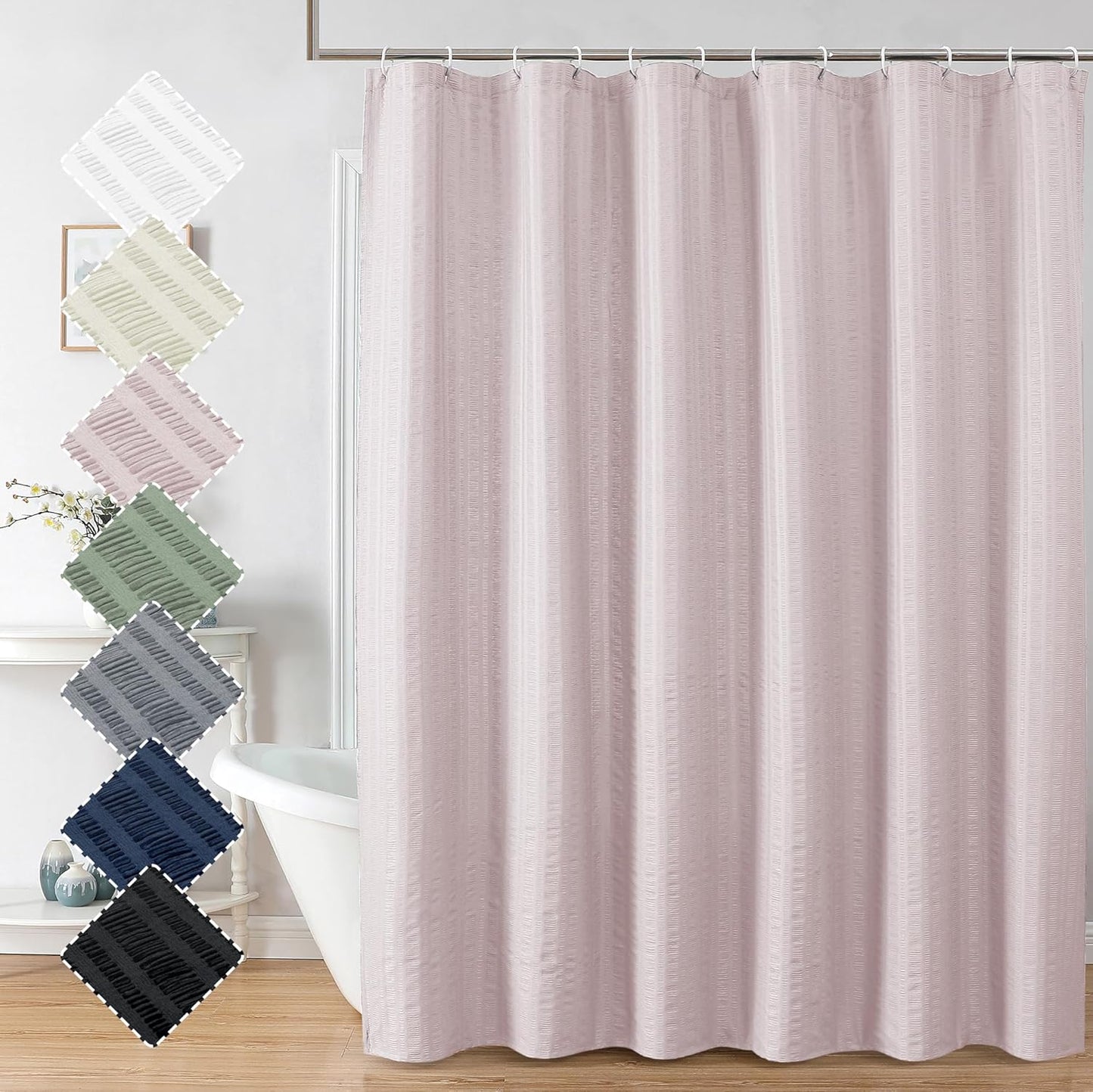 Moga Navy Blue Fabric Shower Curtains for Bathroom - Blue Hotel Spa Polyester Cloth Bath Curtain with 12 Holes, 72x72, Machine Washable, Navy Blue