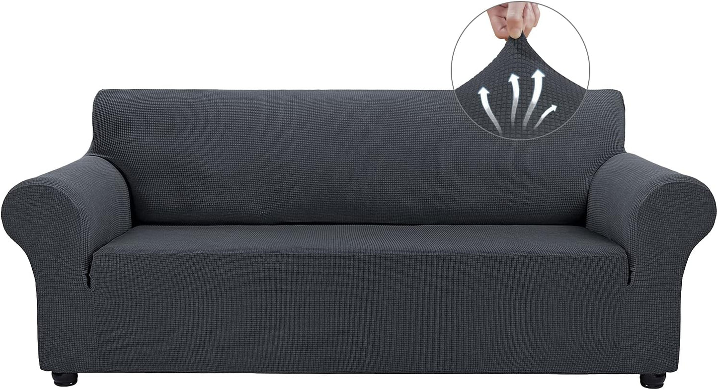 Couch Covers for 3 Cushion Couch Sofa Pet Friendly, 3 Seater Sofa Cover Washable Slipcovers Protector Furniture Covers for Dogs Spandex Jacquard Fabric Small Checks（Large，Black）