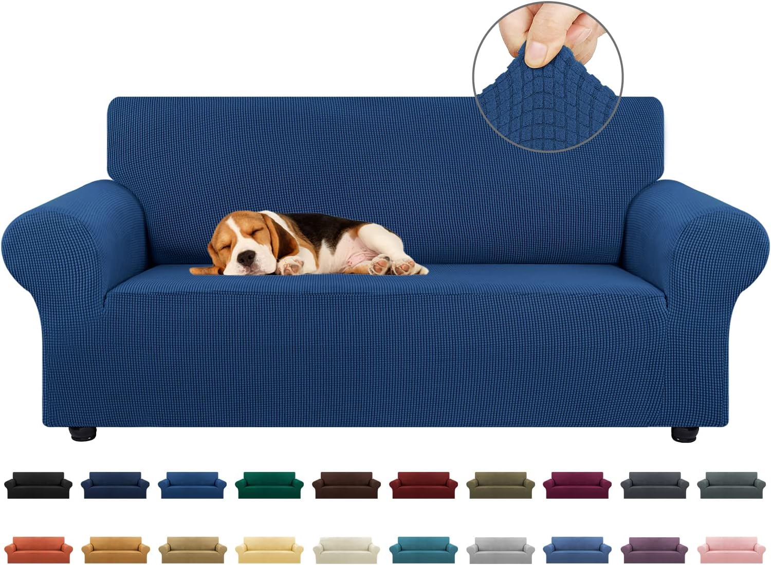 Stretch Sofa Cover Slipcover ，Couch Covers for 3 Cushion Couch Sofa pet Friendly (78"-94") Furniture Protector Sofa with Elastic Bottom for Kids,Dog, Jacquard Small Checked(Large,Black)
