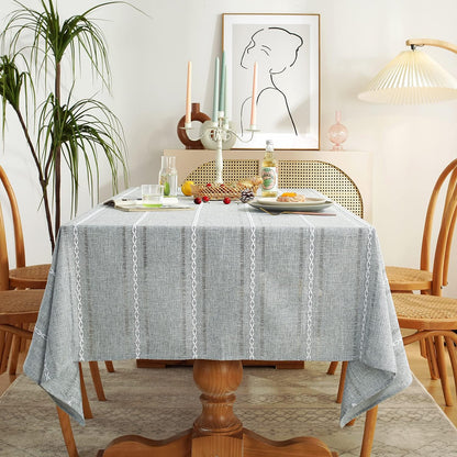 60 x 84 inches Farmhouse Style Linen tablecloths, Wrinkle Resistant Washable Dining Room Table Cloths for Rectangle Tables - Hemstitch Light Coffee