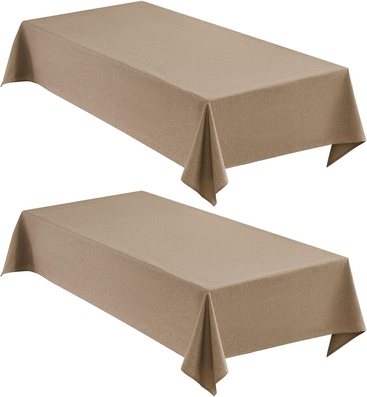 Faux Linen Tablecloths for Rectangle Tables, Burlap Textured Table Cloths Washable Farmhouse Table Cover Water Resistant for Dining, Wedding, Outdoor(Khaki, 52"×70")