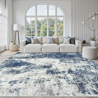 Area Rug Living Room Rugs: 5x7 Large Soft Indoor Carpet Modern Abstract Rug with Non Slip Rubber Backing for Under Dining Table Nursery Home Office Bedroom White Gray Blue