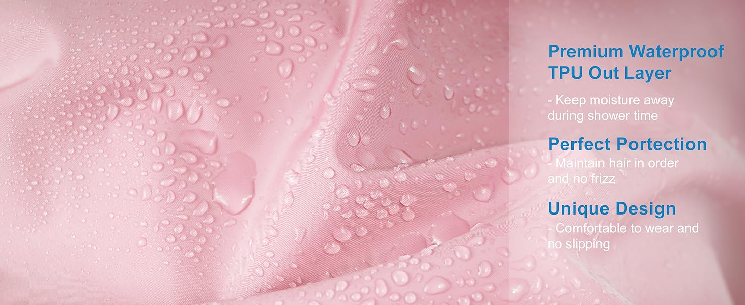 Shower Cap for Women, Double Layer Waterproof Bath Cap, Reusable Hair Protector, Large Waterproof Shower Bonnet Washable Elastic Band Bath Hair Hat for Long Hair, Braids， - Pink