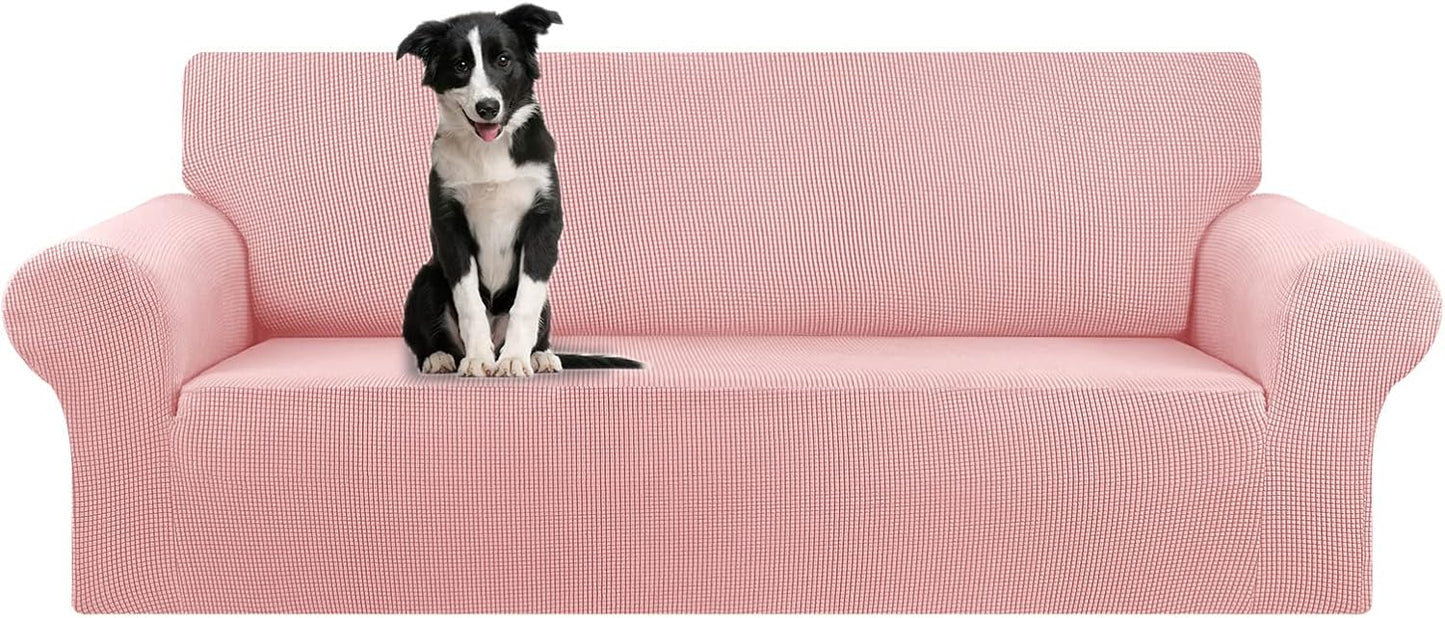 Stretch Sofa Cover Slipcover ，Couch Covers for 3 Cushion Couch Sofa pet Friendly (78"-94") Furniture Protector Sofa with Elastic Bottom for Kids,Dog, Jacquard Small Checked(Large,Black)