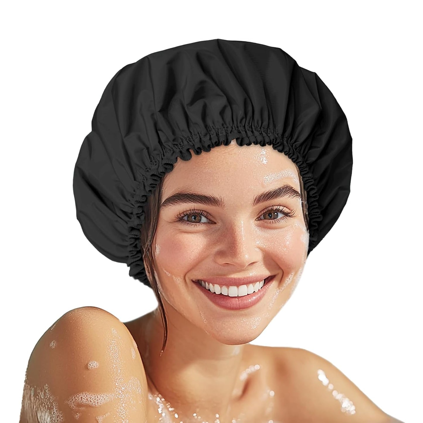 Shower Cap for Women, Double Layer Waterproof Bath Cap, Reusable Hair Protector, Large Waterproof Shower Bonnet Washable Elastic Band Bath Hair Hat for Long Hair, Braids， - Pink