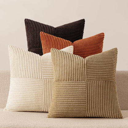 Teal Orange Decorative Throw Pillow Covers 18x18 Inch Set of 4 Boho Corduroy Striped Cushion Cases Modern Farmhouse Patchwork Pillow Cases for Couch Sofa Bedroom Home Decor