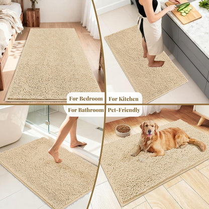 Bathroom Rugs Mat 60 x 36, Thick Soft Absorbent Chenille Bath Rugs, Rubber Backing Bath Mats for Bathroom Floor, Tub, Shower, Bedroom, Home Decor Accessories, Quick Dry Machine Washable, Beige