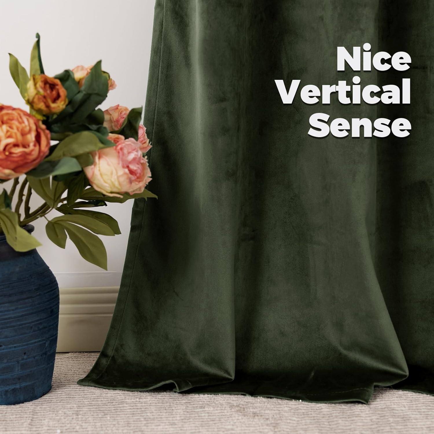 Green Velvet Curtains 84 Inch Length, Thermal Insulated Blackout Curtains Room Darkening Drapes with Back Tab and Rod Pocket for Living Room/French Door, Set of 2 Panels, 52 x 84 Inch