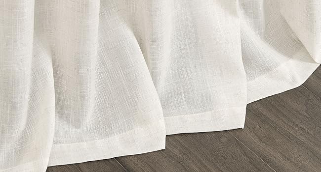 Cream Linen Back Tab Curtains 84 Inch Length for Living Room 2 Panel Set Neutral Modern Farmhouse Window Privacy Semi Sheer Linen Drapes Rustic Pinch Pleated Look Curtain Natural Ivory Colored