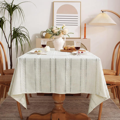 60 x 84 inches Farmhouse Style Linen tablecloths, Wrinkle Resistant Washable Dining Room Table Cloths for Rectangle Tables - Hemstitch Light Coffee
