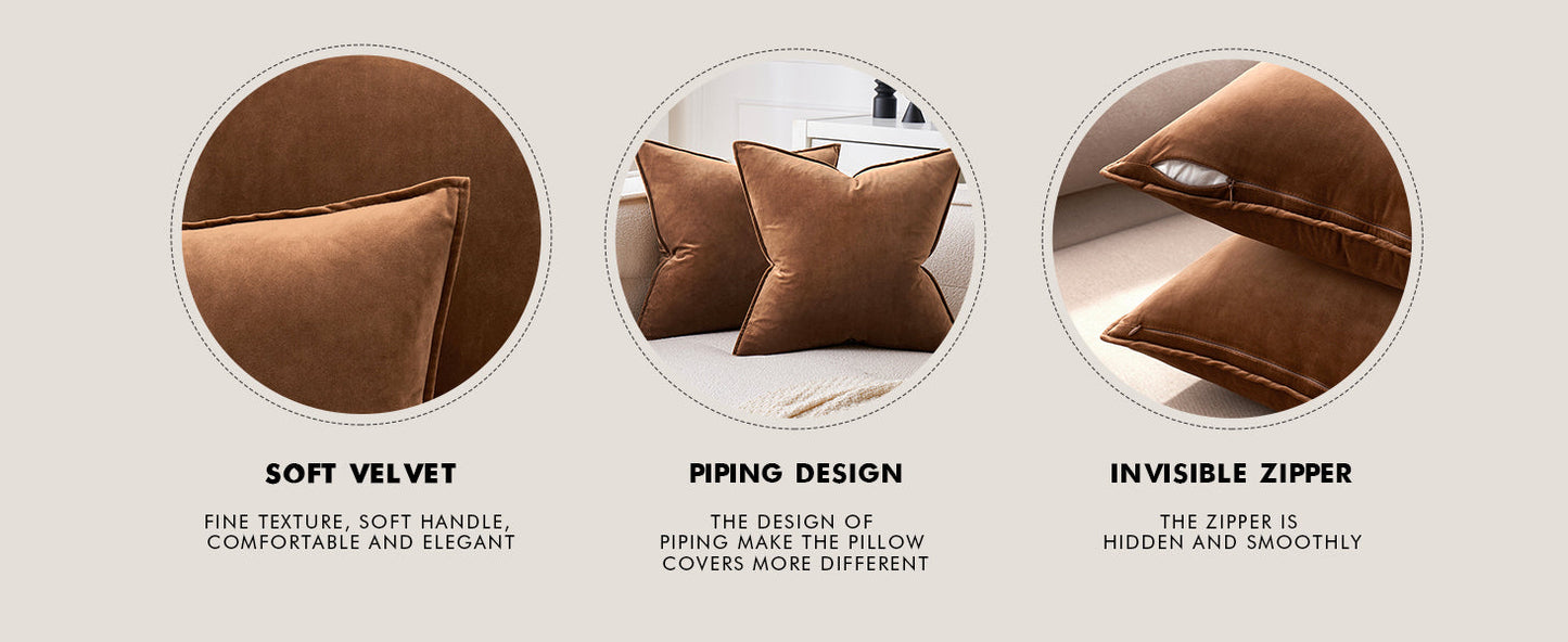 MIULEE Brown Velvet Throw Pillow Covers 20x20 Soft Decorative Solid Square Cushion Cases Pack of 2 Modern Luxury Home Decor for Couch, Sofa, Bedroom