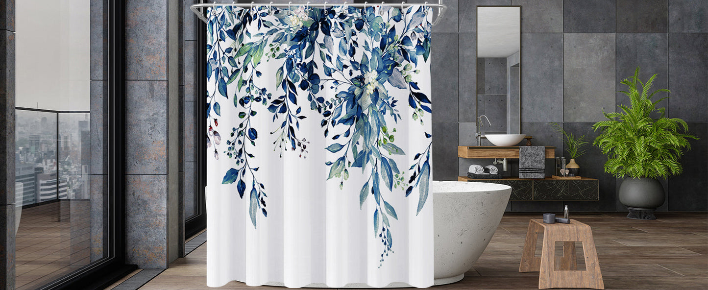 Shower Curtain Blue Eucalyptus Shower Curtains for Bathroom, Watercolor Leaf Shower Curtain Sets Waterproof Plant Shower Curtain Leaves Fabric Cloth Bathroom Curtains 72x72 inch with Hooks
