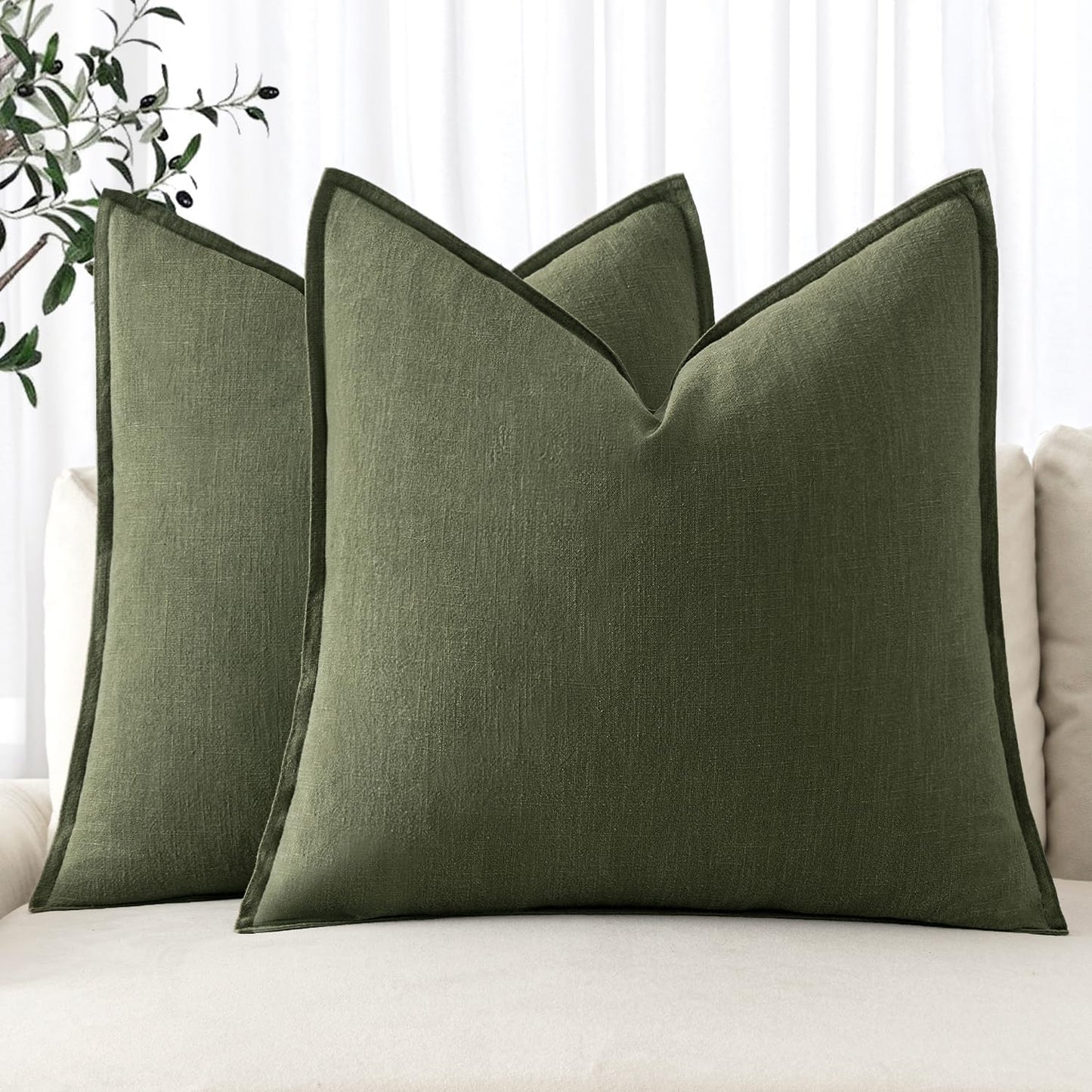 MIULEE Decorative Linen Euro Sham Pillow Covers 24x24 Natural Beige Boho Farmhouse Neutral Couch Throw Pillows for Bed Pack of 2 Accent Modern Pillowcase Sofa Livingroom Home Decor