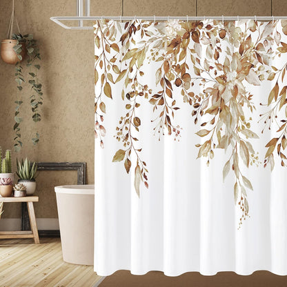 Grey Eucalyptus Shower Curtain, Watercolor Plant Leaves with Floral Bathroom Shower Curtain Set, Gray White, 72x72