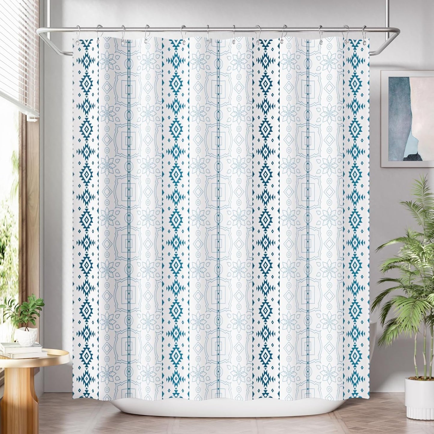 Shower Curtain, Washable Cloth Black Shower Curtain Sets with 12 Shower Curtain Hooks, Fabric Rustic Black and White Striped Curtain, Farmhouse Bathroom Curtains, 72x72 Inches