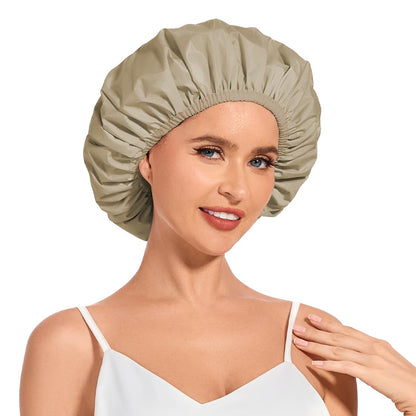 Shower Cap for Women Waterproof Reusable, Large Shower Cap Non-Slip with Elastic Band, Washable Bath Hair Hat for Long Hair, Braids (Pink)