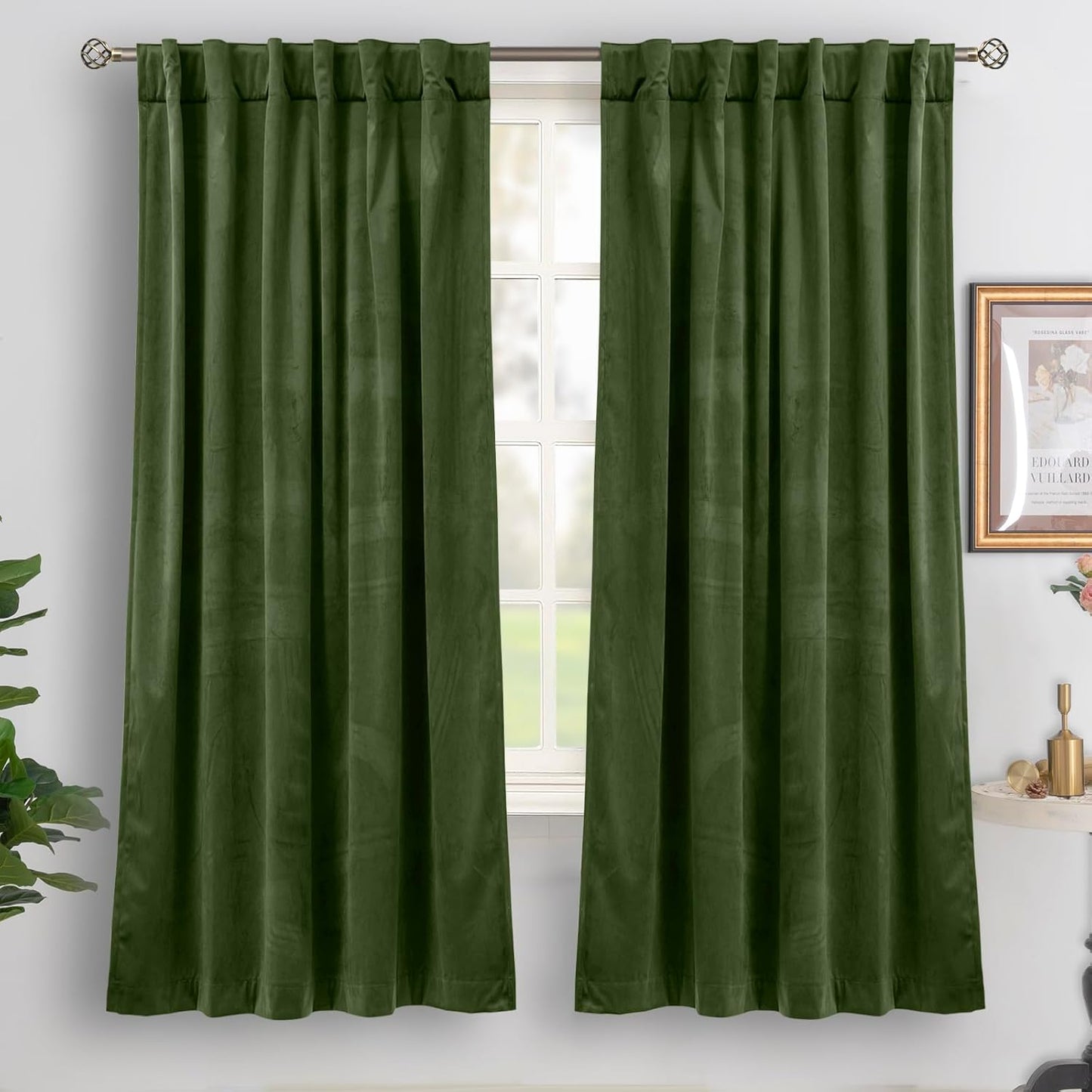 Green Velvet Curtains 84 Inch Length, Thermal Insulated Blackout Curtains Room Darkening Drapes with Back Tab and Rod Pocket for Living Room/French Door, Set of 2 Panels, 52 x 84 Inch