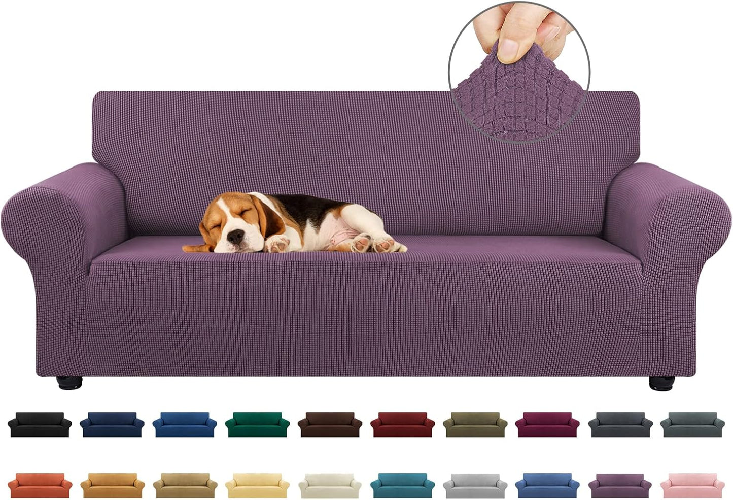 Stretch Sofa Cover Slipcover ，Couch Covers for 3 Cushion Couch Sofa pet Friendly (78"-94") Furniture Protector Sofa with Elastic Bottom for Kids,Dog, Jacquard Small Checked(Large,Black)